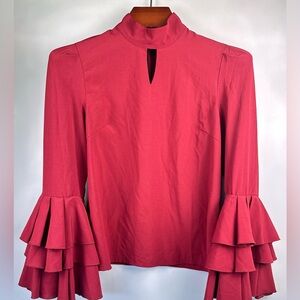 Womens Size‎ S Red/Burgandy Blouse Bell Sleeves Boho Office